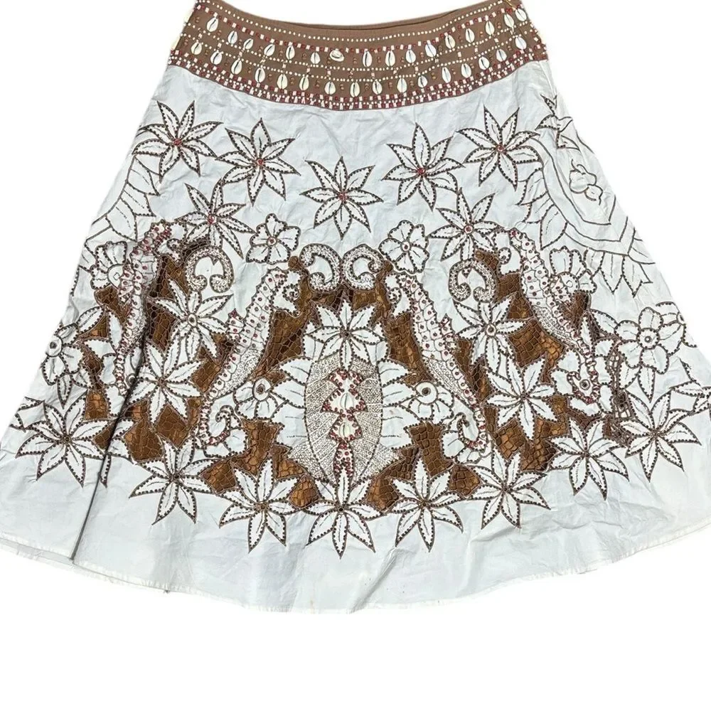 Basil & Maude women’s 6 seahorse beaded embroidered embellished shell skirt‎
